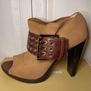 Michael Kors, 6.5, suede peep toes with buckle, like new.